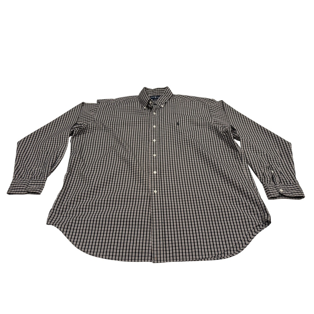 Ralph Lauren Blake Shirt Mens XL Blue Brown Plaid Cotton Button Down Long Sleeve
